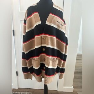Burberry Men's Cardigan - Black, Tan, Red Stripes Size XL